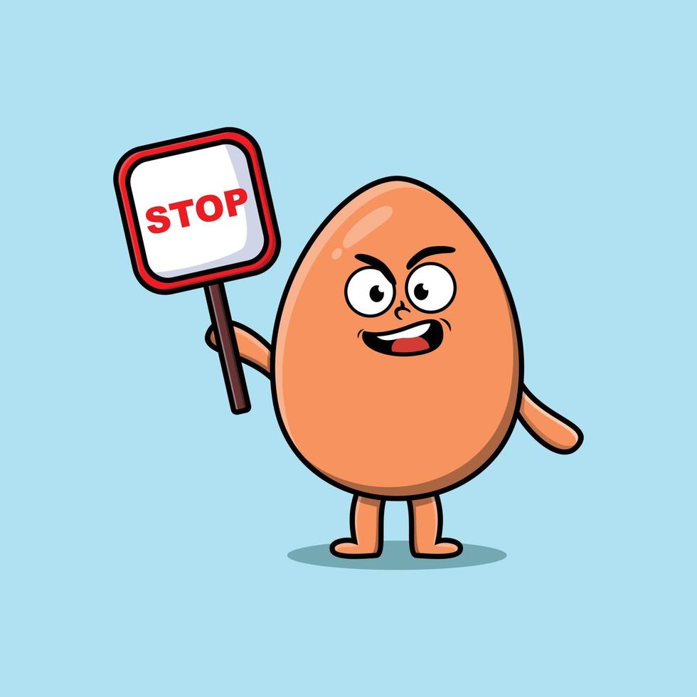 Cute Cartoon brown cute egg with stop sign board vector