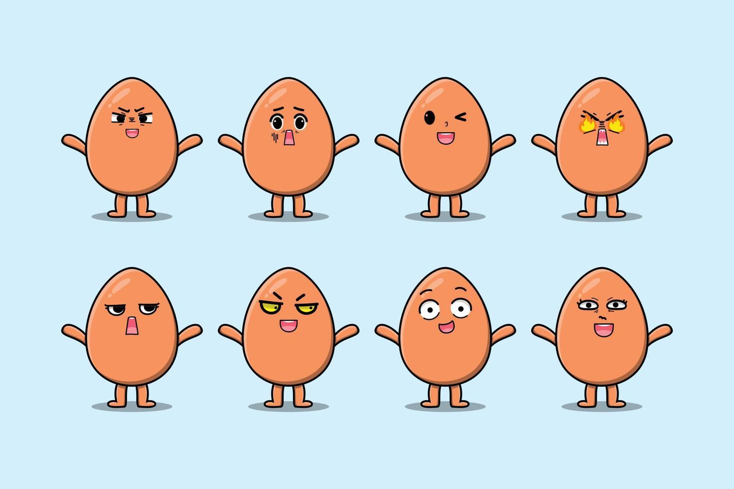 Establecer kawaii huevo marrón cartoon expresión diferente vector