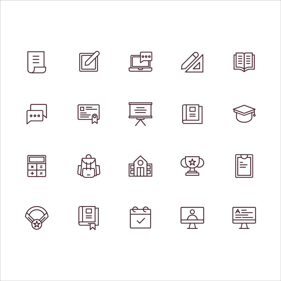 Simple Set of Online Education Related Vector Line Icons. Contains such Icons as ebook or e-learning, computer, ruler and more. Editable Stroke