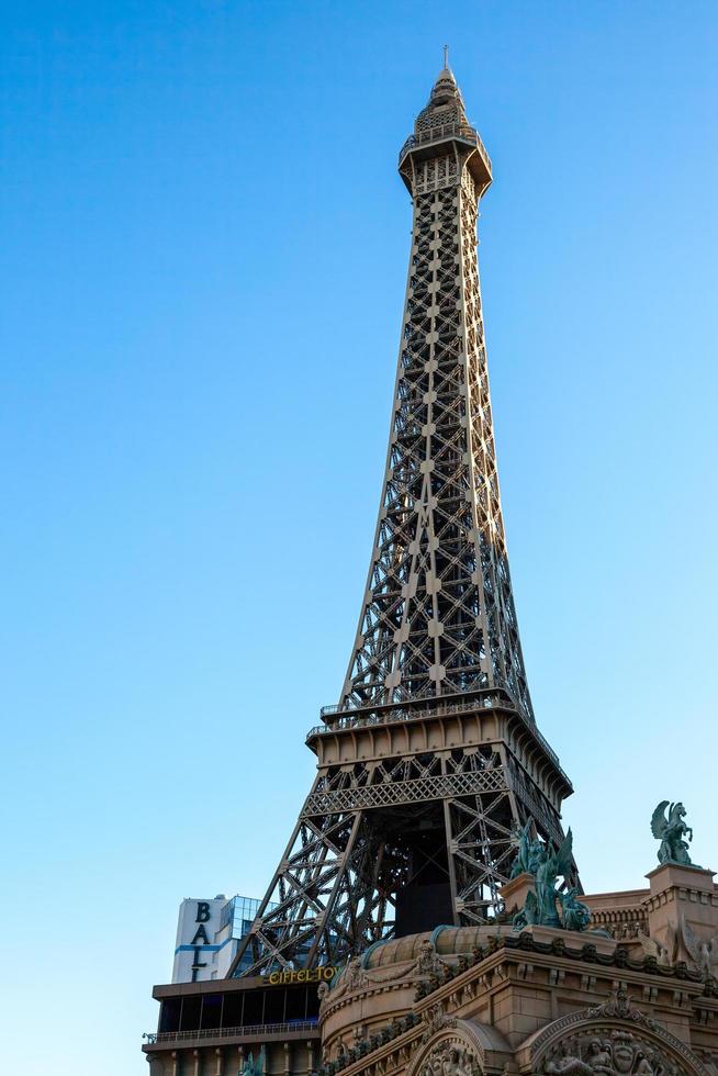 View at sunrise of the replica Eiffel Tower at the Paris Hotel in Las Vegas Nevada on August 1, 2011 photo
