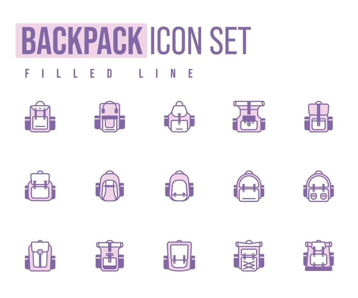 conjunto simple de iconos de línea vectorial relacionados con la mochila. signo de estilo lineal para concepto móvil y diseño web. icono de vector de línea llena de mochila. símbolo, ilustración de logotipo. gráfico vectorial