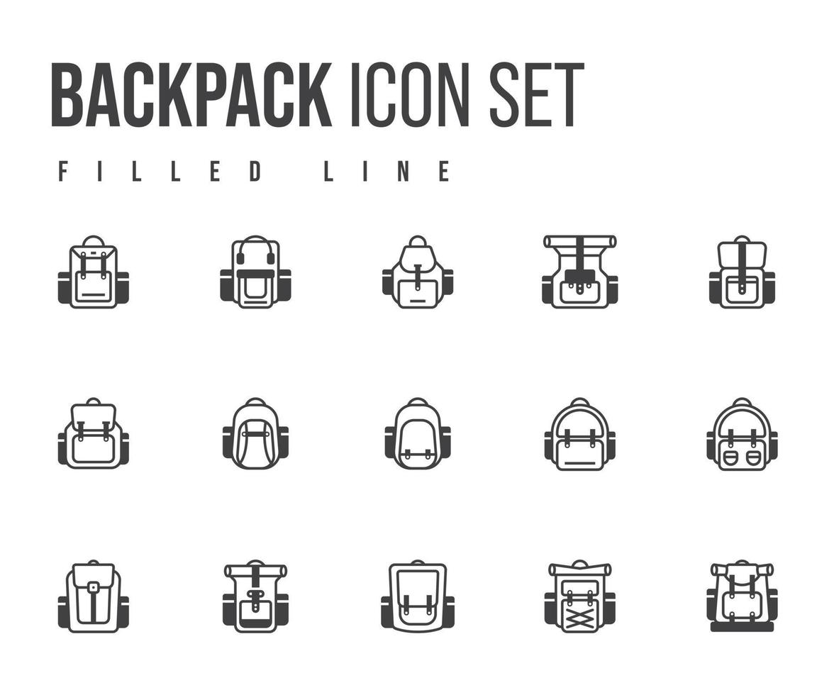 conjunto simple de iconos de línea vectorial relacionados con la mochila. signo de estilo lineal para concepto móvil y diseño web. icono de vector de línea llena de mochila. símbolo, ilustración de logotipo. gráfico vectorial