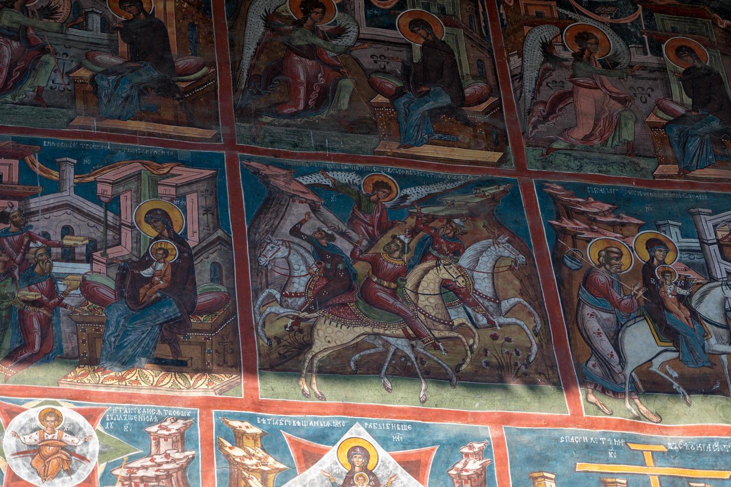 Frescos on the exterior of the Monastery in Moldovita in Moldovia Romania on September 18, 2018 photo