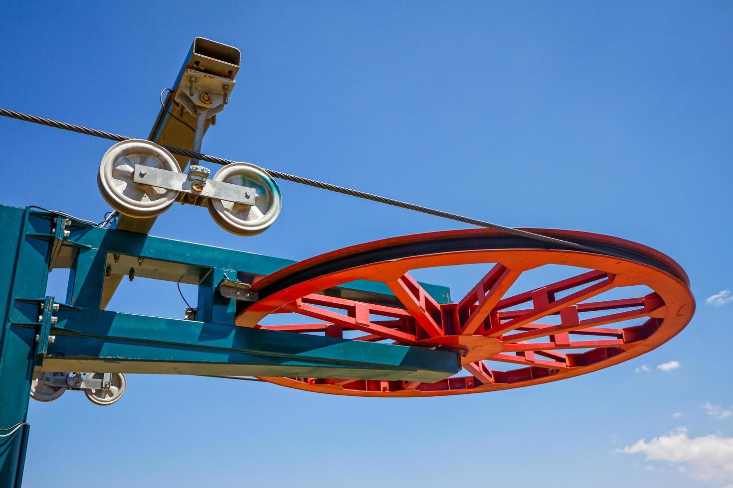 Close-up of part of the machinery of the ski lift at Mount Olympos Cyprus on July 21, 2009 photo