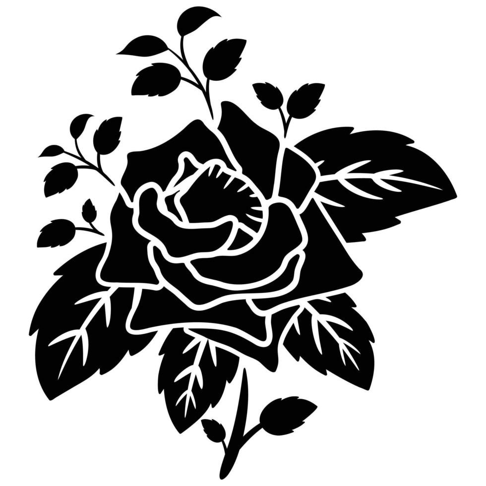 silhouette black rose motif flower vector
