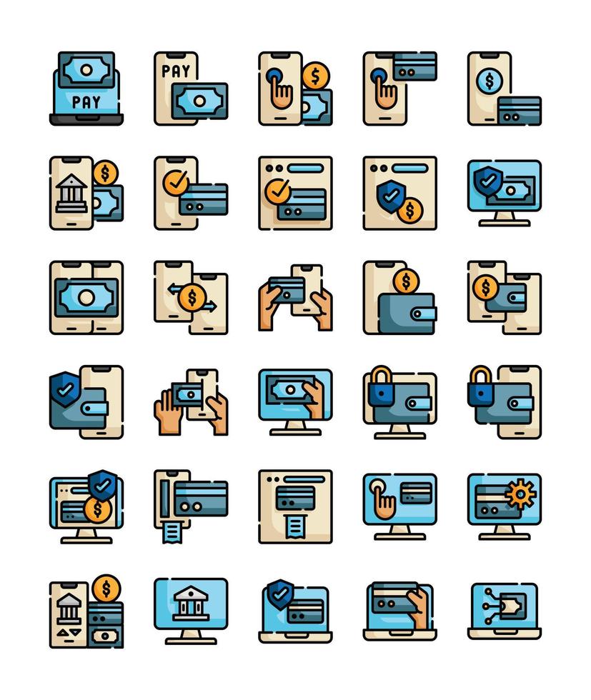 icono de web de esquema lleno de pago en línea vector