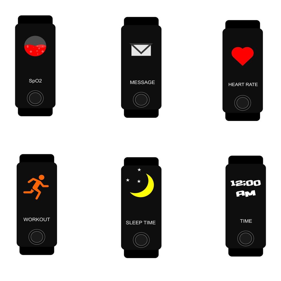 smart bracelet vector set, displaying connected to a mobile phone