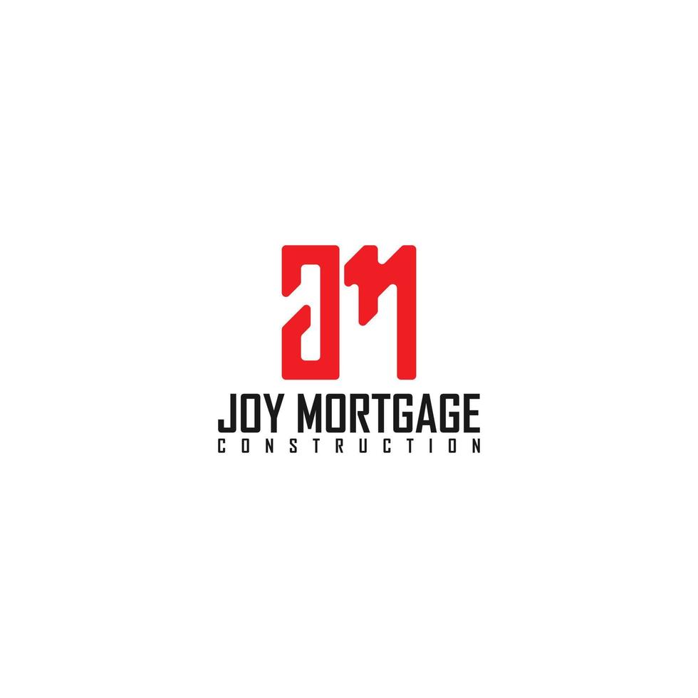abstract initial letter J and M logo in red color isolated in white background applied for general construction logo design also suitable for the brands or companies that have initial name JM or MJ vector