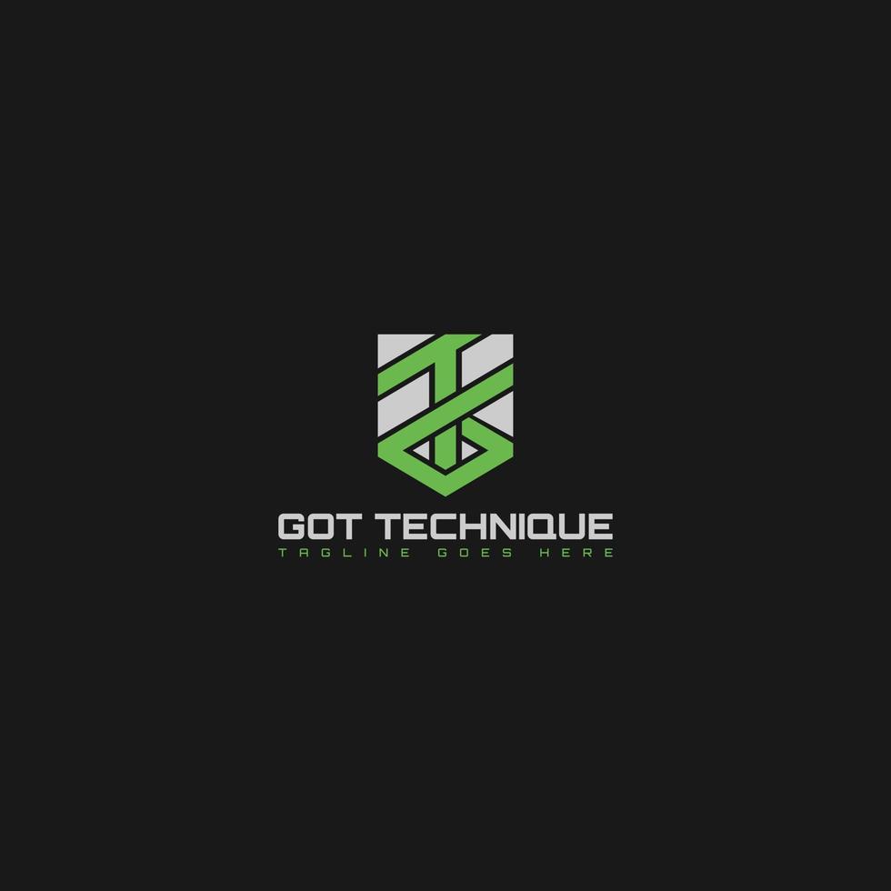 logotipo de letra inicial abstracta g y t en color gris y verde aislado en fondo negro aplicado para el logotipo de servicio de tecnología también adecuado para la marca o empresa que tiene el nombre inicial gt o tg vector