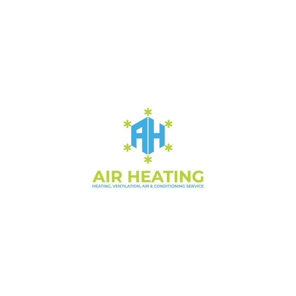 abstract initial letter A and H logo in blue and green color isolated in white background applied for HVAC service logo also suitable for the brands or companies that have initial name AH or HA vector