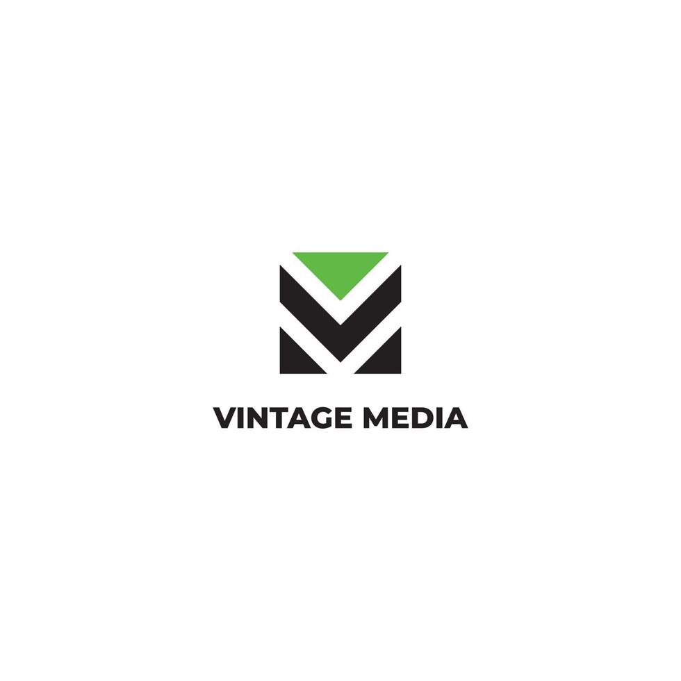 abstract initial letter V and M in black and green color isolated in white background applied for digital advertising company logo also suitable for the brand or company that has initial name VM or MV vector