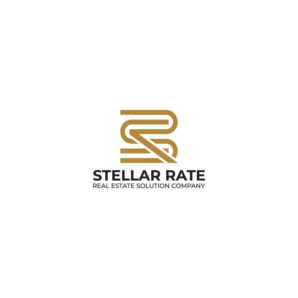abstract initial letter S and R logo in gold color isolated in white background applied for real estate solution logo also suitable for the brands or companies that have initial name SR or RS vector
