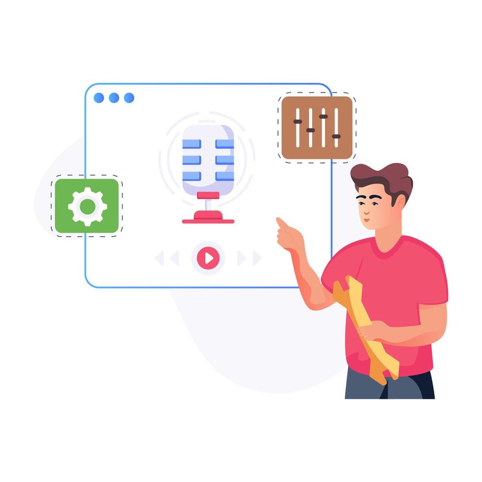 Podcast setting flat illustration, editable design vector