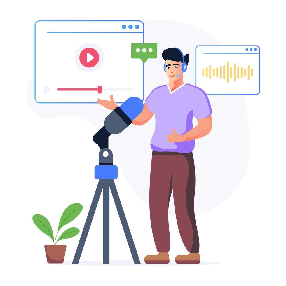 An editable flat illustration of broadcaster vector