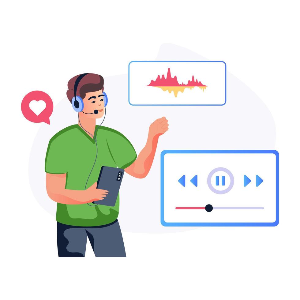 Person listening music on phone, flat illustration vector