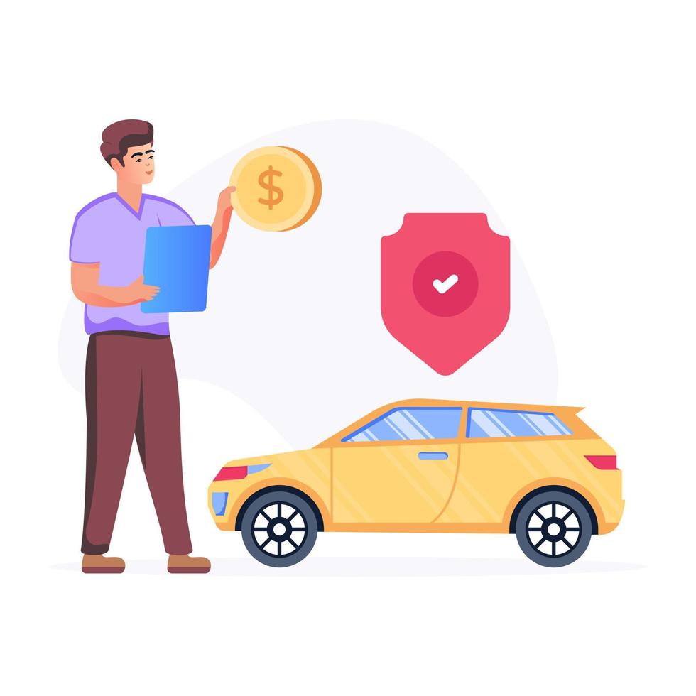 A character-based flat illustration of car insurance vector