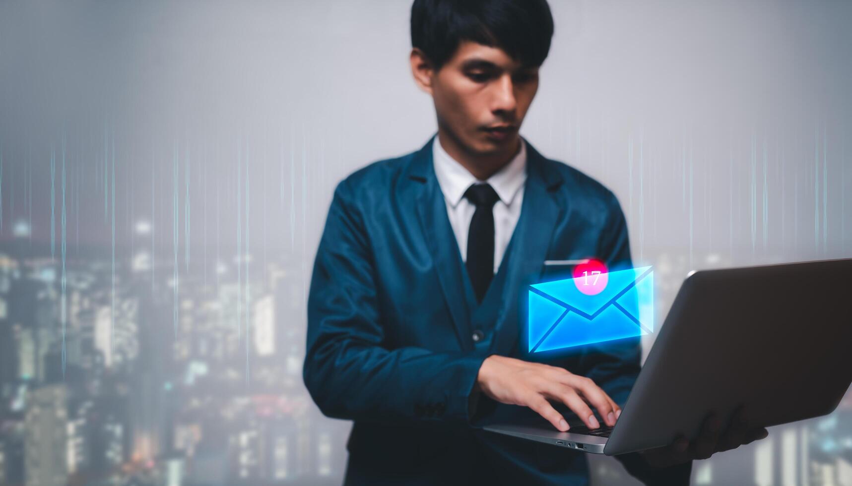 Communication Connection message via electronic mail. sending Email. New email alert global letters in the workplace metaverse system photo