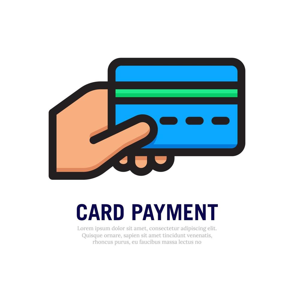 Vector illustration of a hand hold a credit card. Suitable for design element of digital banking, online transaction, and e commerce payment.