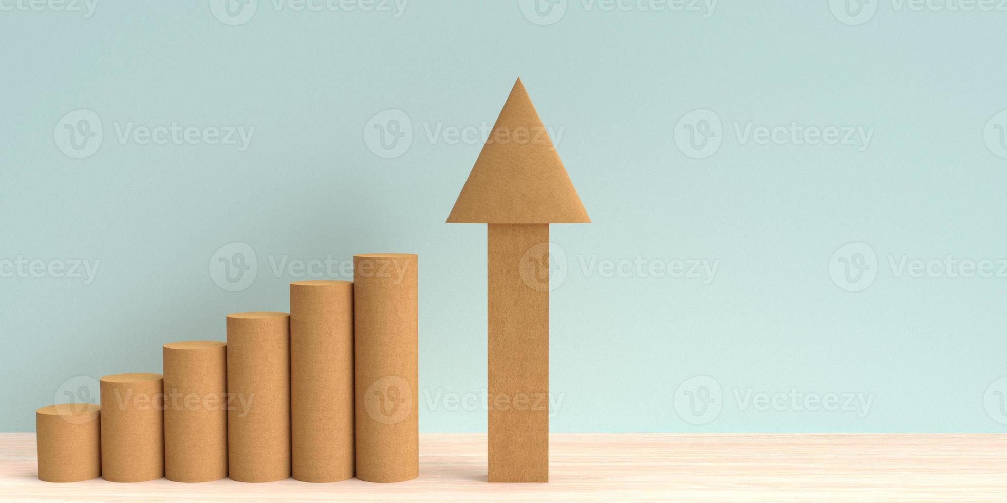 Wooden circle cube bar arrow direction symbol business financial marketing growth up increase chart graph diagram idea information profit trend income stock invest data report target economy.3d render photo