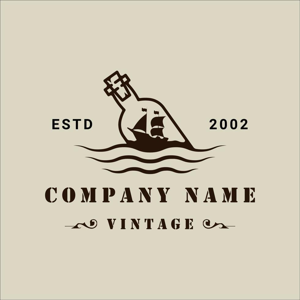 velero dentro de botella logo vintage vector ilustración plantilla icono diseño gráfico. Signo o símbolo de concepto en miniatura de velero retro para negocio de tienda y camiseta con estampado de viaje