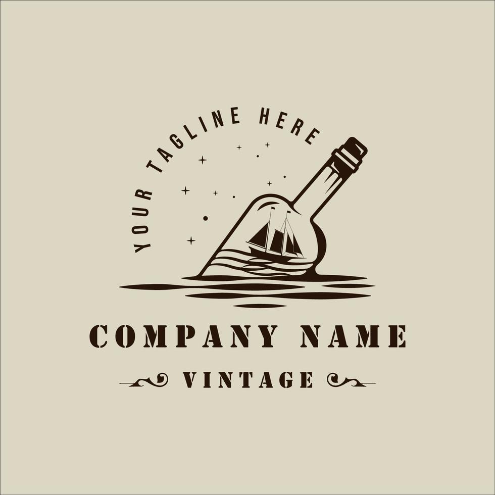 velero dentro de botella logo vintage vector ilustración plantilla icono diseño gráfico. Signo o símbolo de concepto en miniatura de velero retro para negocio de tienda y camiseta con estampado de viaje