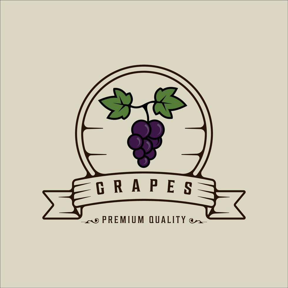 uvas logo línea arte vintage vector ilustración plantilla icono diseño gráfico. signo o símbolo de fruta orgánica para productos agrícolas y empresa de alimentos o bebidas con concepto de esquema de insignia