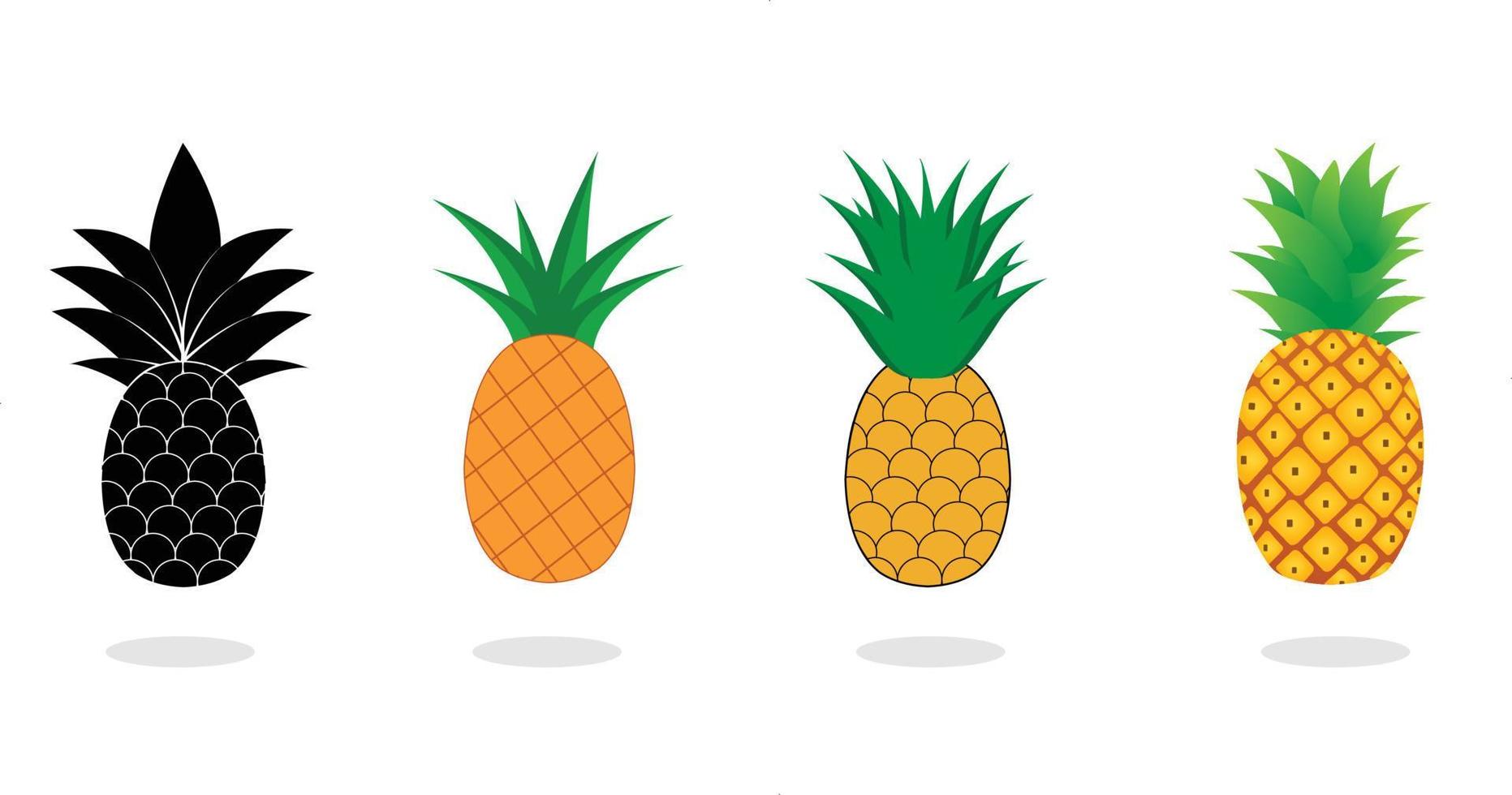 colección de piña. ilustración de fruta de piña con estilo de dibujos animados aislado sobre fondo blanco. frutas de verano, para una vida sana y natural, ilustración vectorial. vector