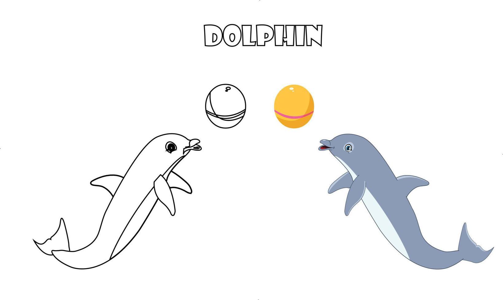 Cute dolphin animal line art color less image vector illustration, Children's pre school drawing page.