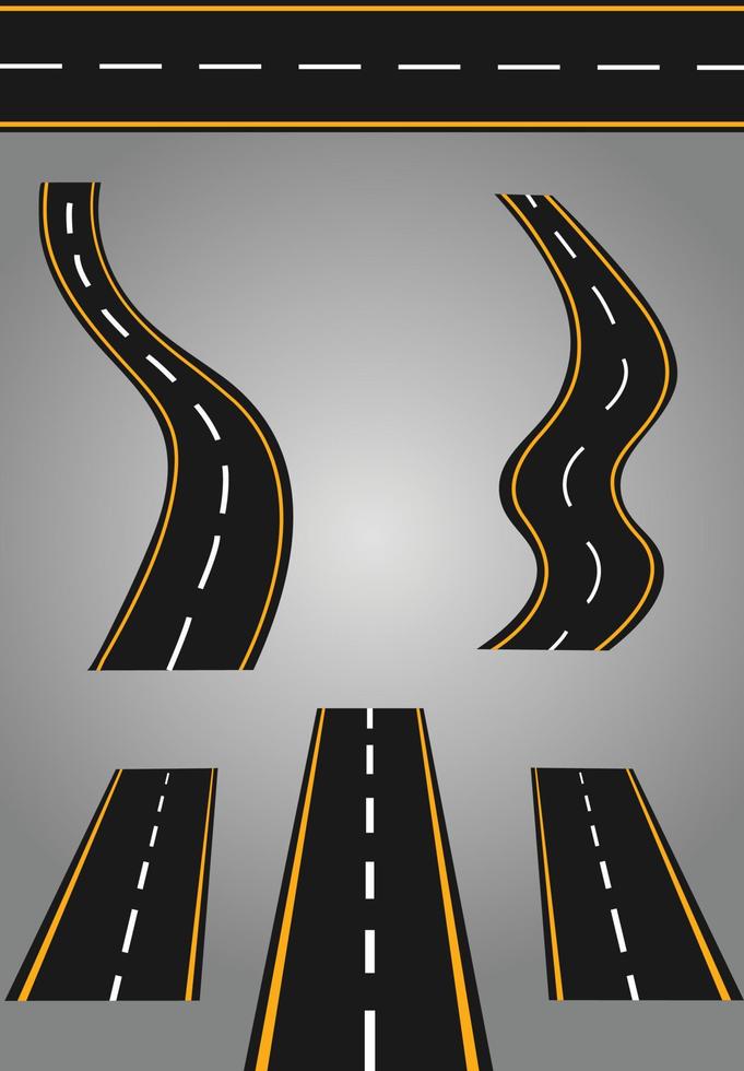 Roads and high ways. Road curves geometric design, Vector flat style cartoon roads illustration.