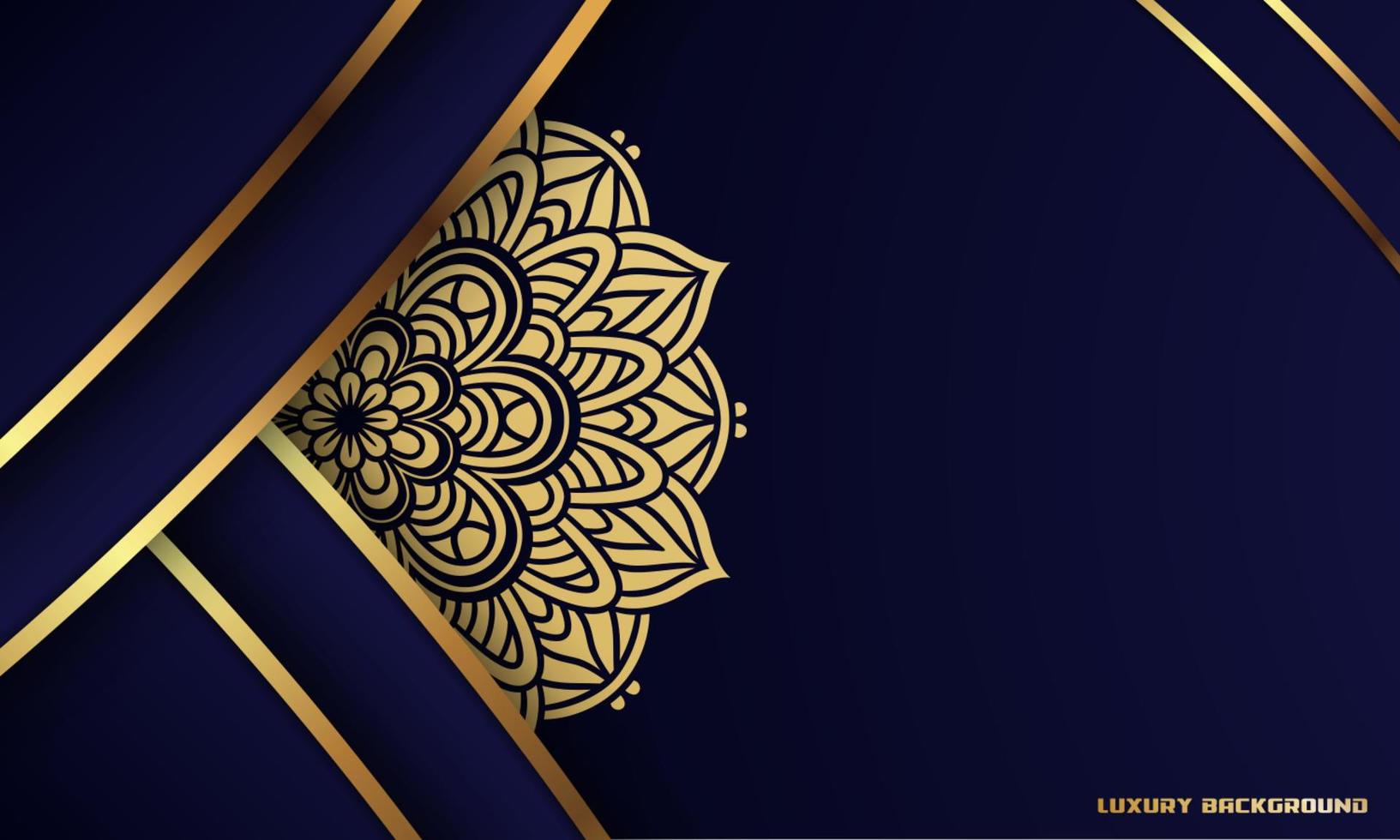 fondo de lujo, diseño de línea de adorno de mandala de color dorado, aislado en fondo azul oscuro, tarjeta de boda, invitación, concepto de ramadán islámico, fondo de portada de banner, etc, ilustración vectorial vector