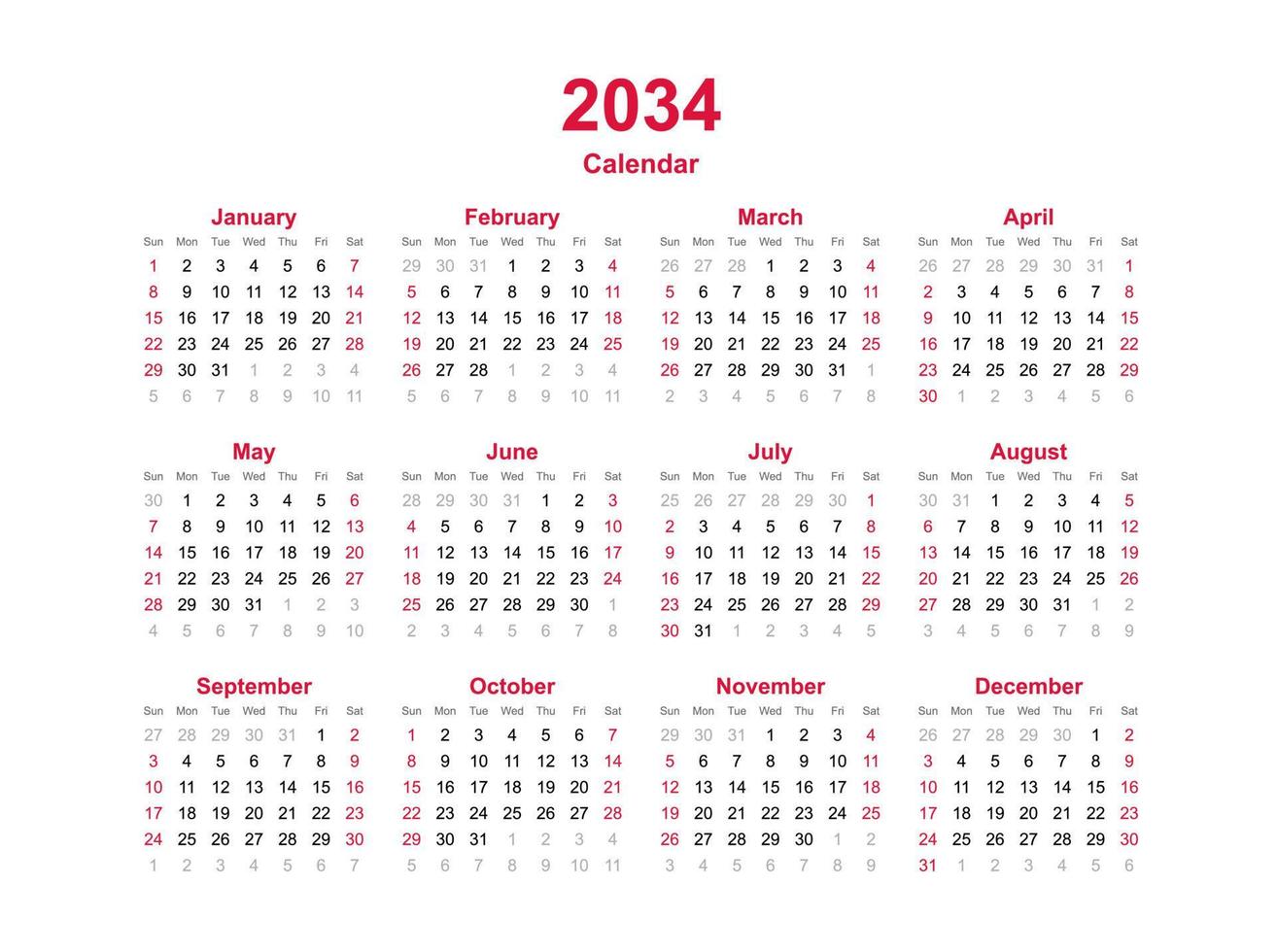 año calendario 2034 8111047 Vector en Vecteezy