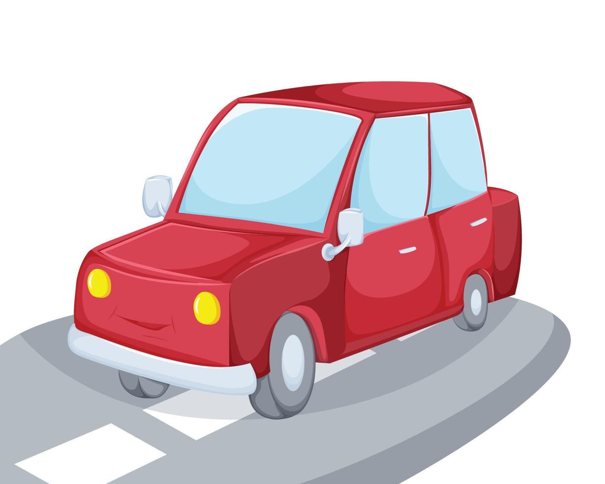 Red Isolated Cartoon Car on Road vector