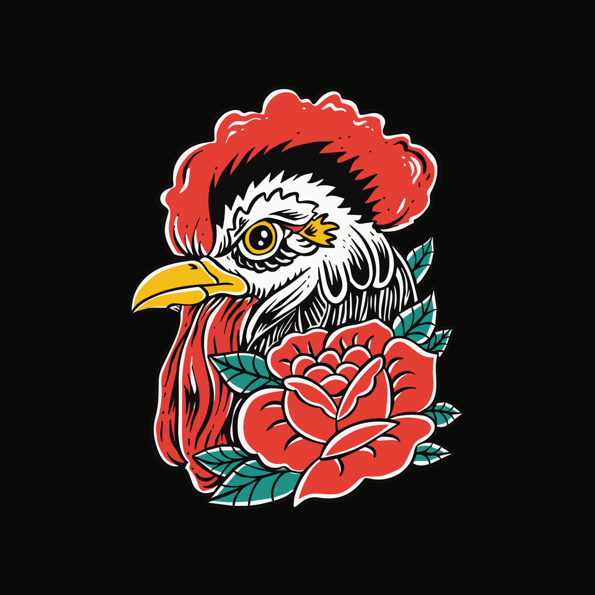 rooster with flower illustration 8111119 Vector Art at Vecteezy
