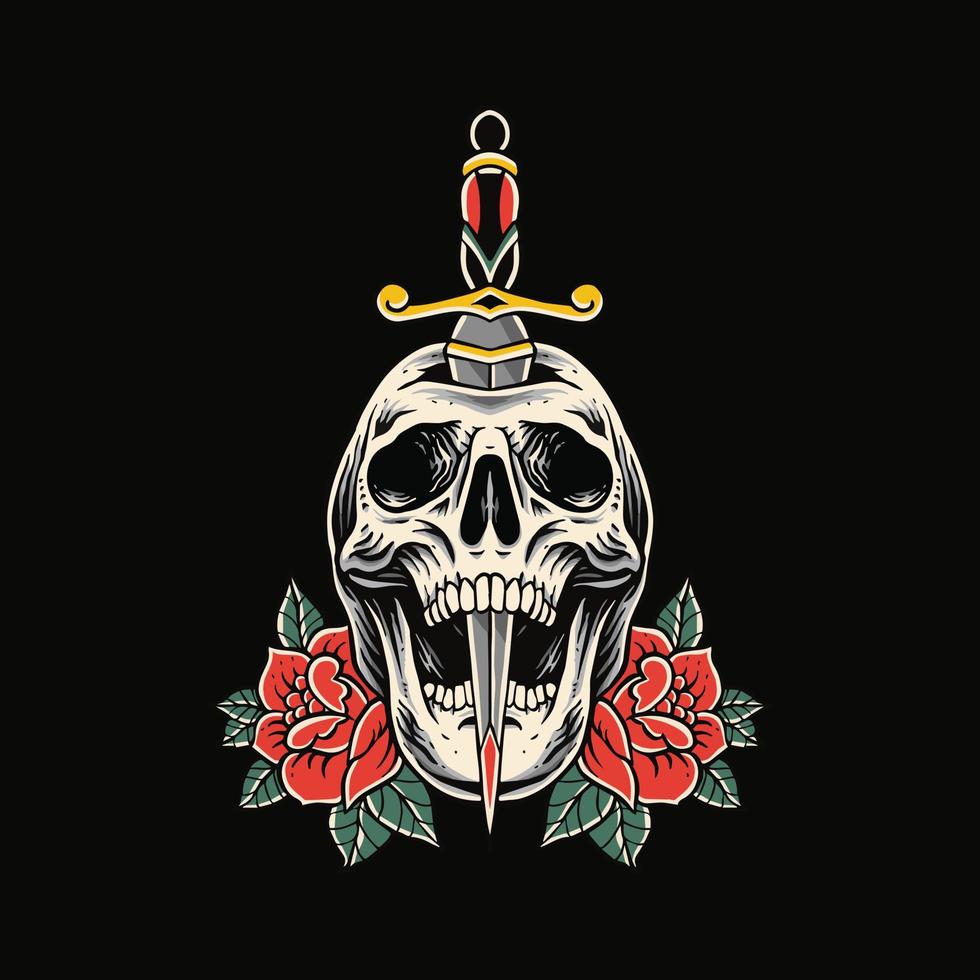 skull with flower illustration vector