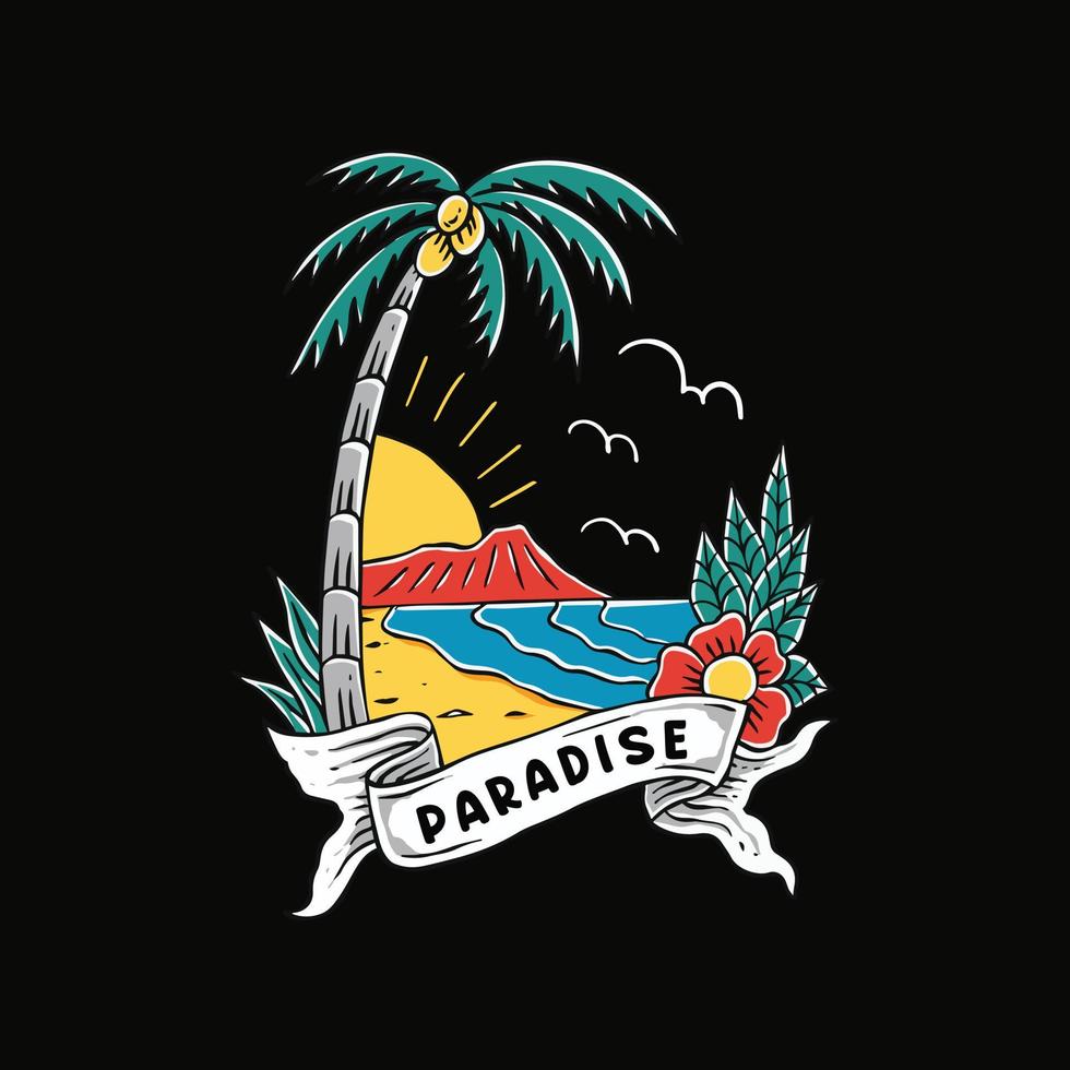 paradise beach illustration vintag vector