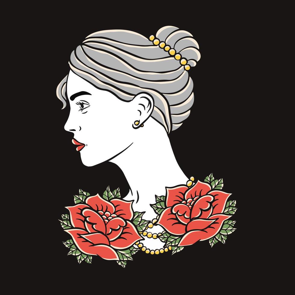 mujer con ilustración de flores vector