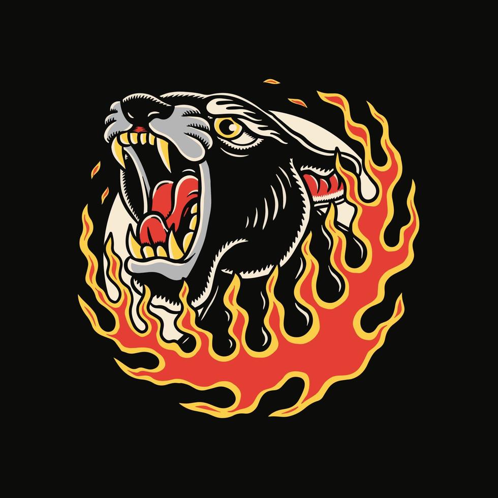 tiger with fire illustration vector