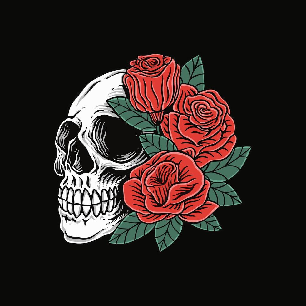 ilustración de una calavera con flores ilustración vector