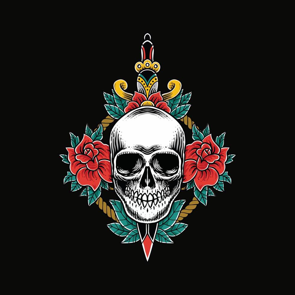 skull with flower illustration vector
