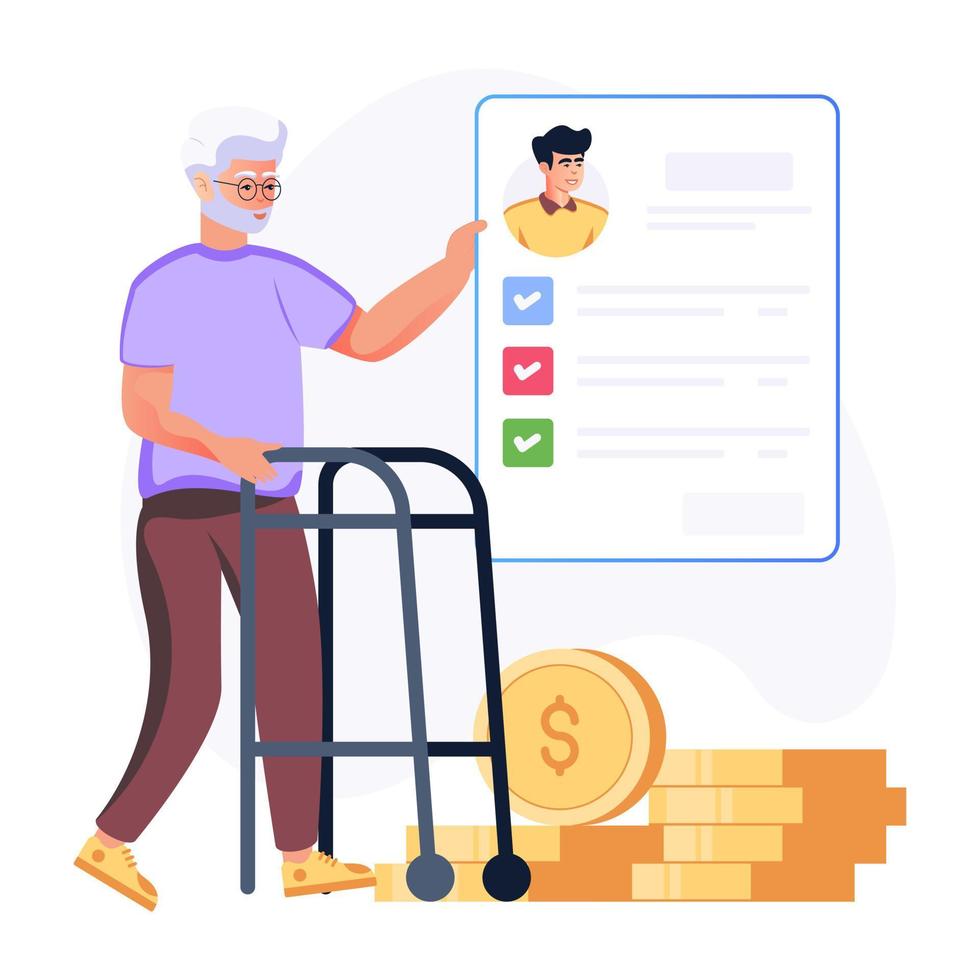 Pension insurance flat illustration is editable vector