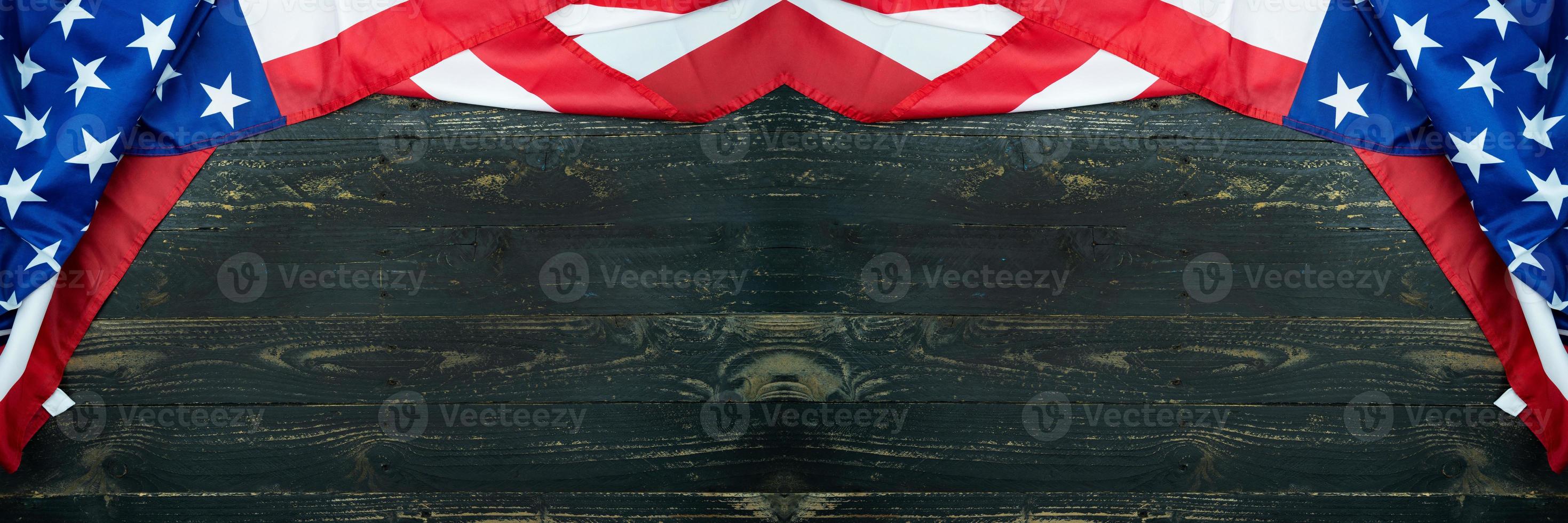 American flags on black wood background,image for 4th of july independence day Flag of USA on dark wooden wall texture background photo