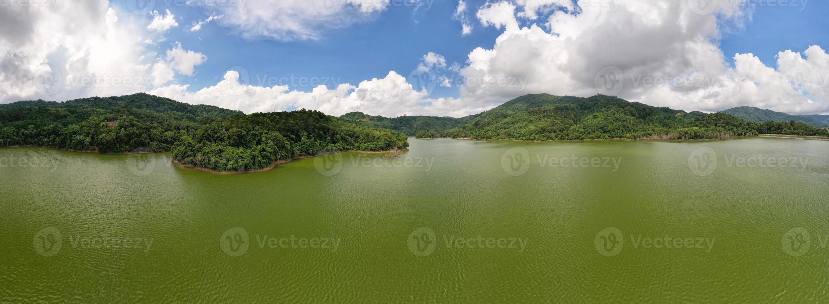 Aerial view drone shot of panorama abundant rainforest landscape nature mountains view in phuket thailand photo