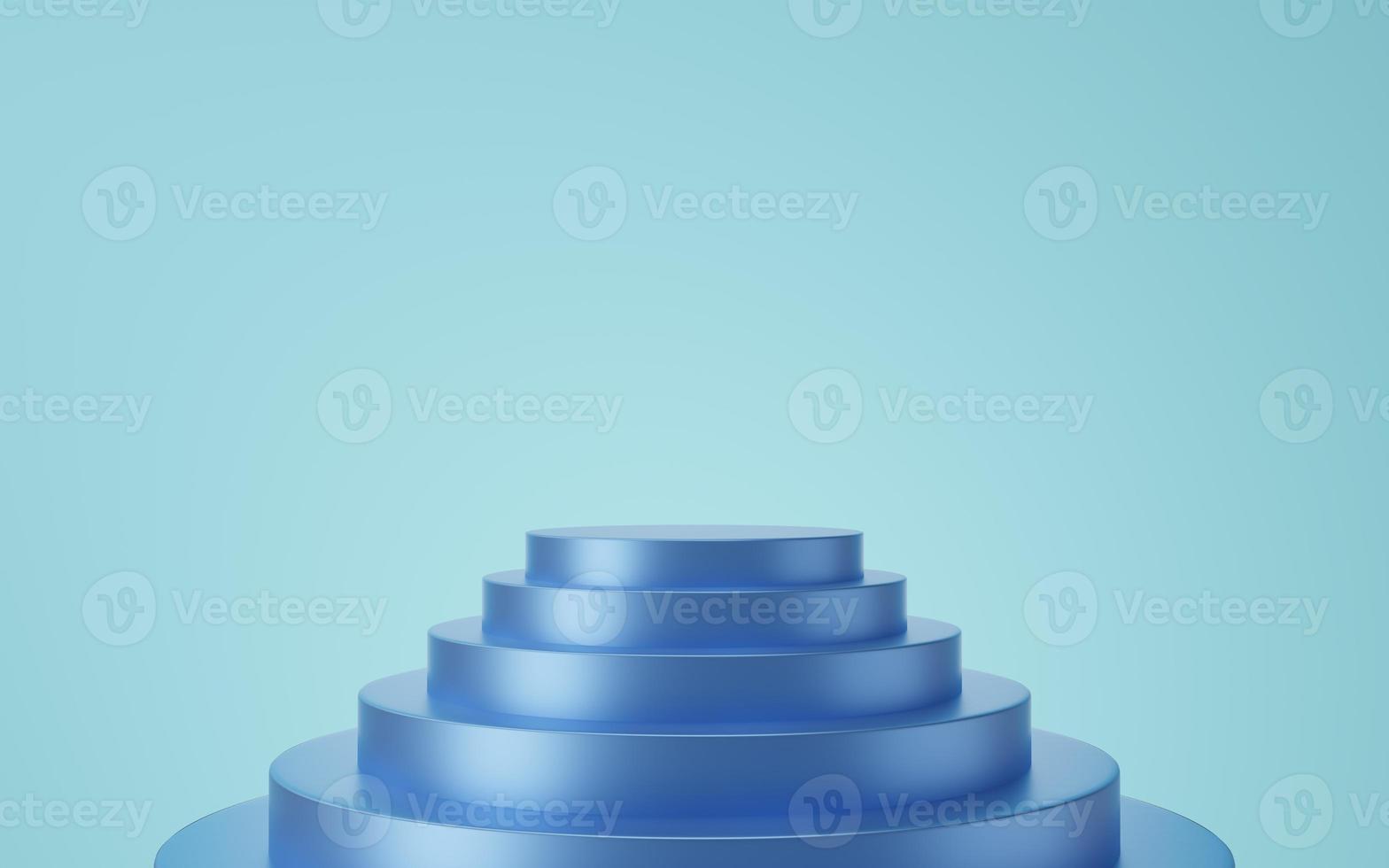 Empty blue cylinder podium on blue background. Abstract minimal studio 3d geometric shape object. Mockup space for display of product design. 3d rendering. photo