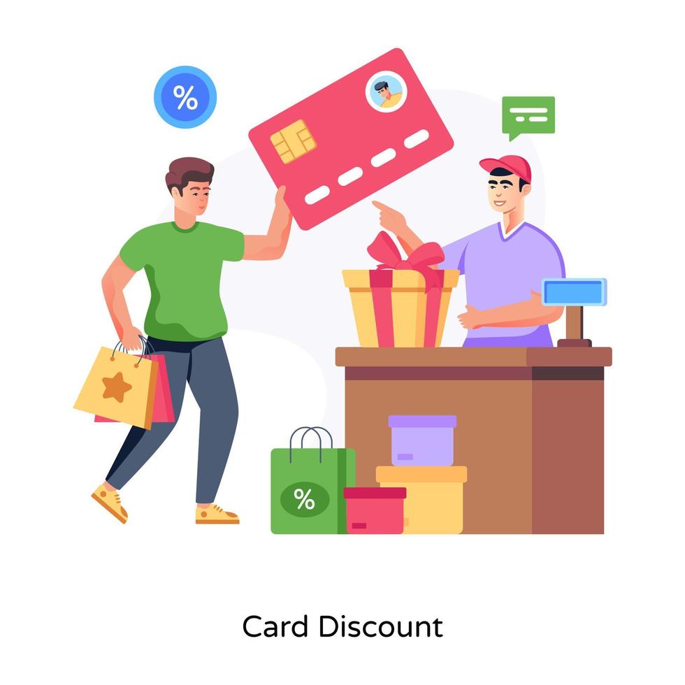 A unique flat illustration of card discount vector