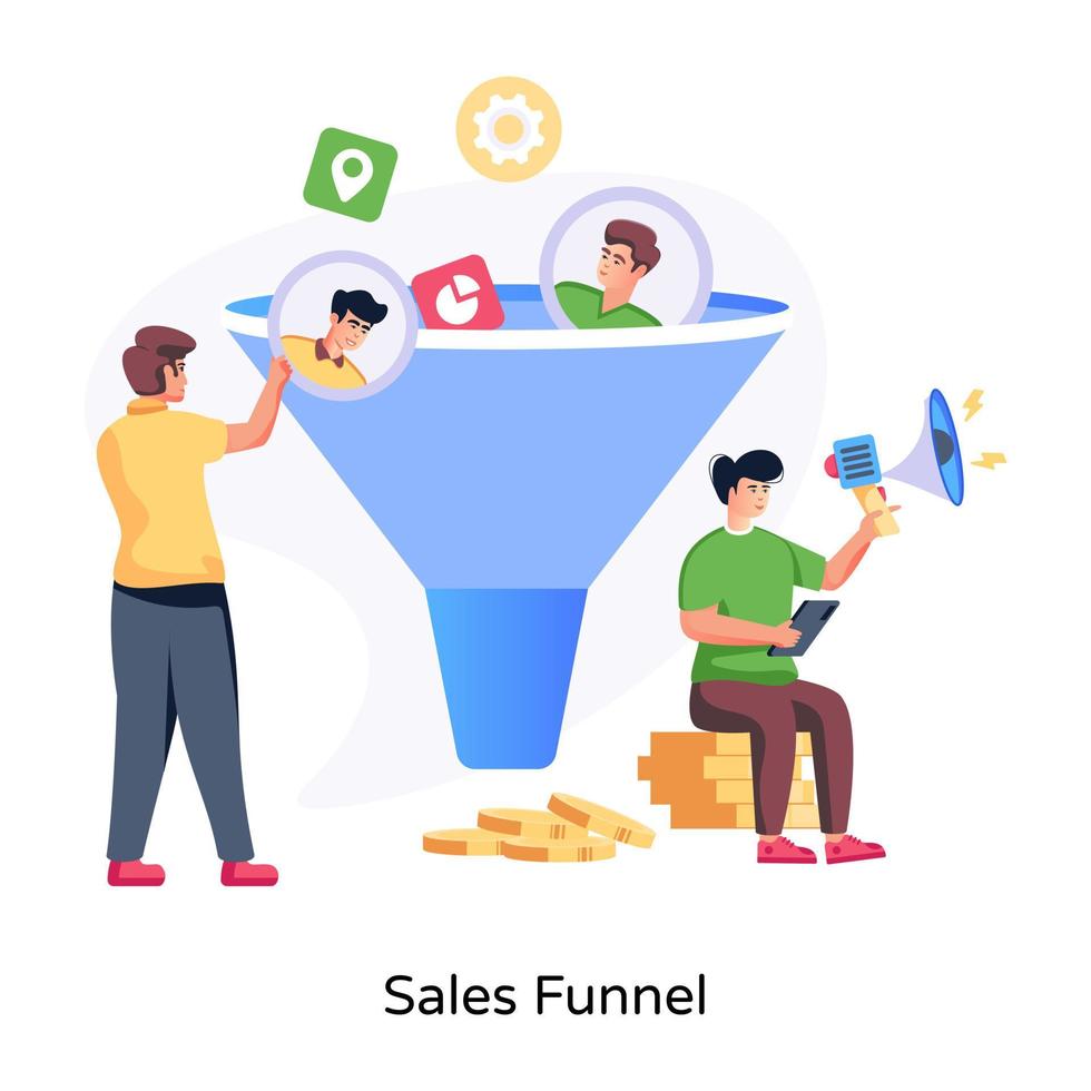 Trendy flat illustration of sales funnel vector