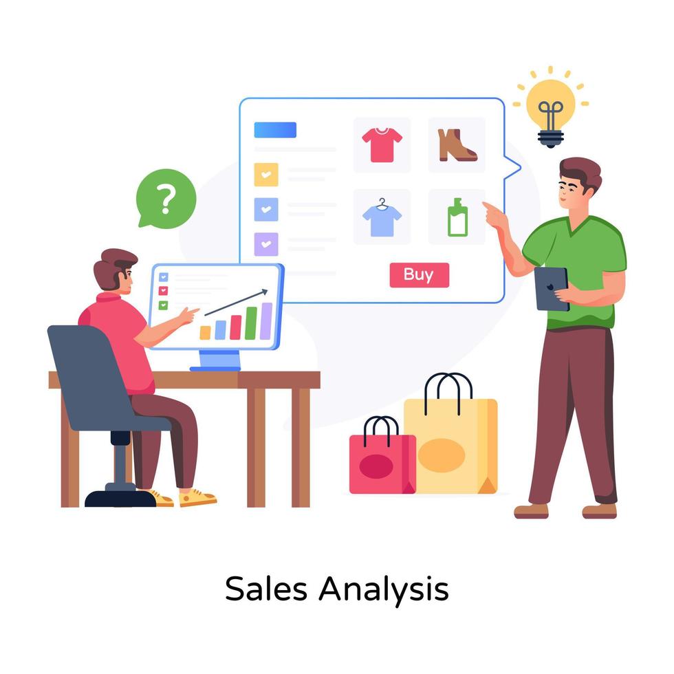 Sales analysis flat illustration is up for premium use vector