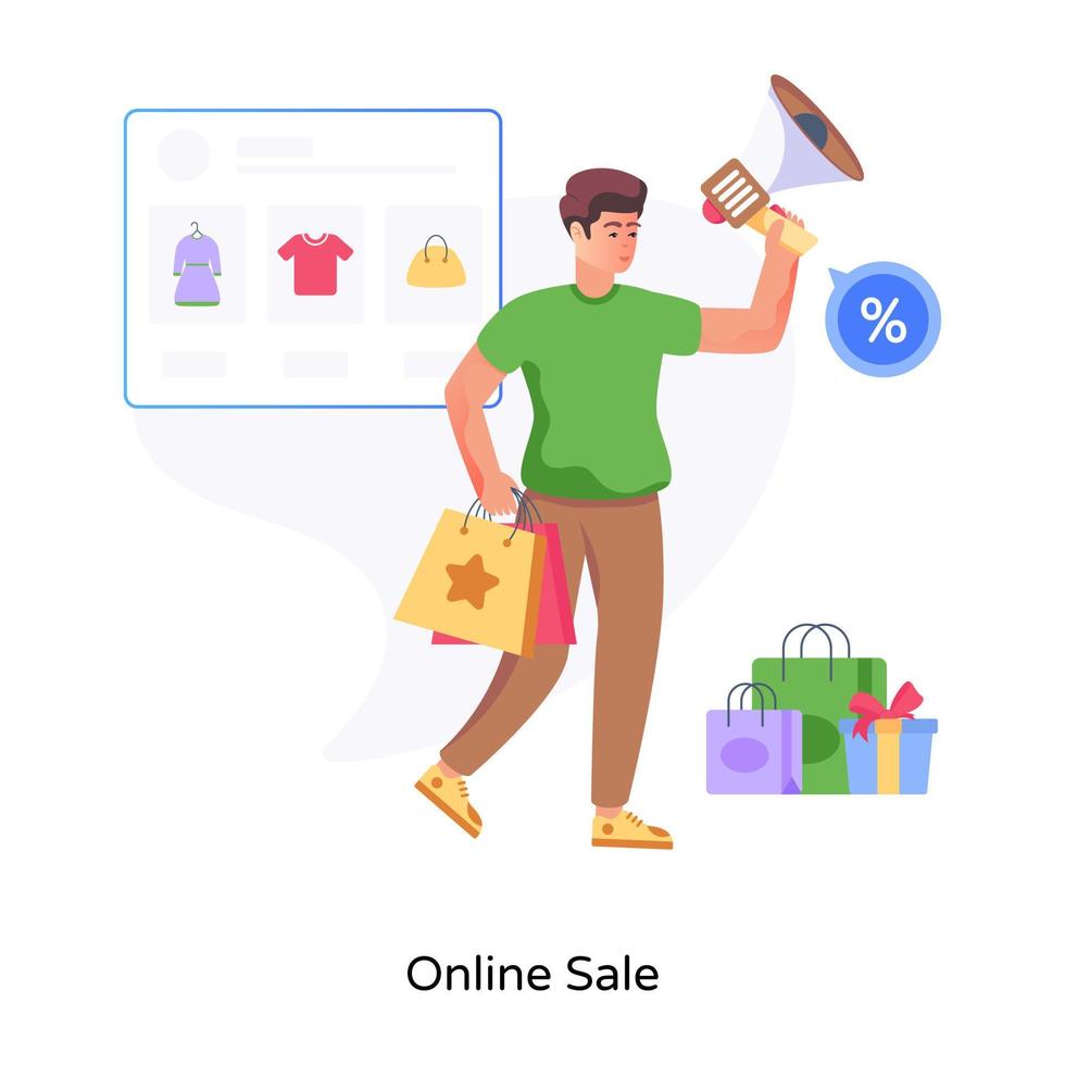 A character-based flat illustration of online sale vector