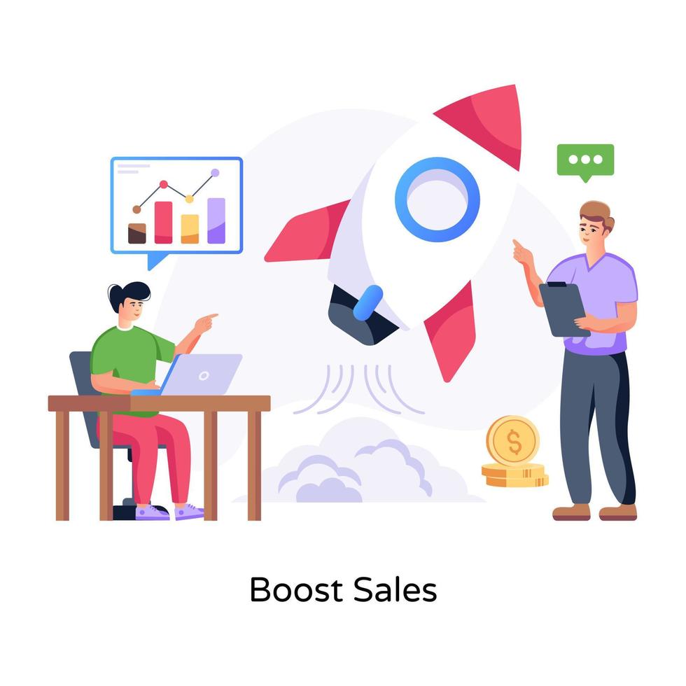 A flat illustration of boost sales, editable design vector