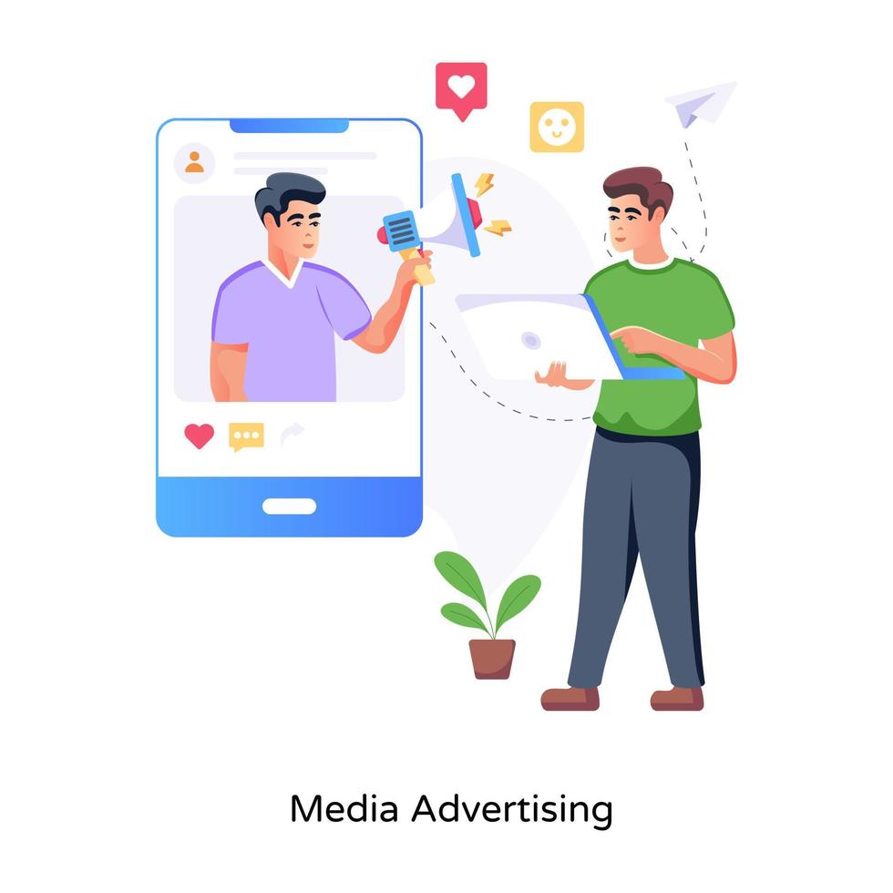 A skillfully crafted flat illustration of media marketing vector
