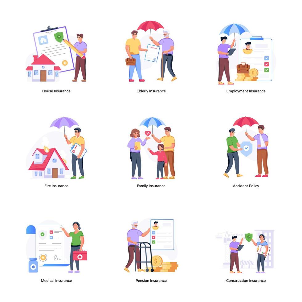 Bundle of Insurance Flat Illustrations vector